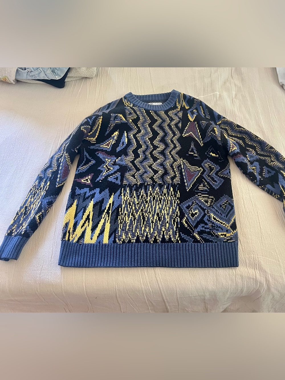 Zara Men's Retro Geometric Patchwork Sweater